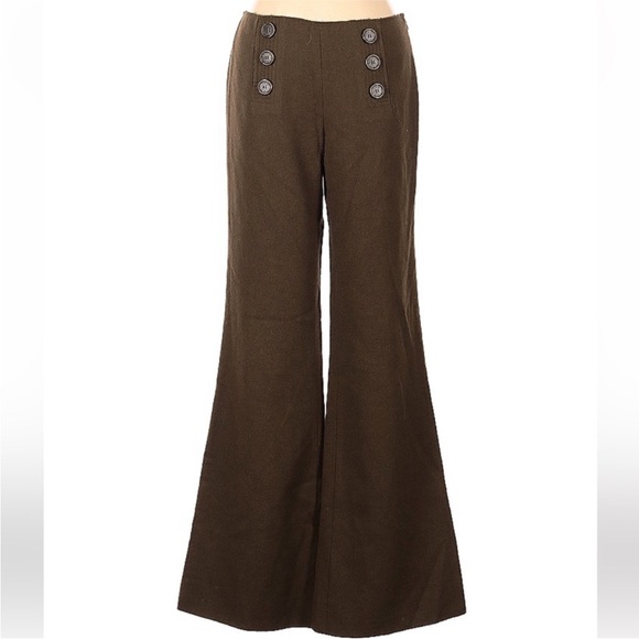 Tory Burch Brown Wool Wide Leg Sailor Button Front Dress Slacks Pants size 2 - Picture 12 of 13